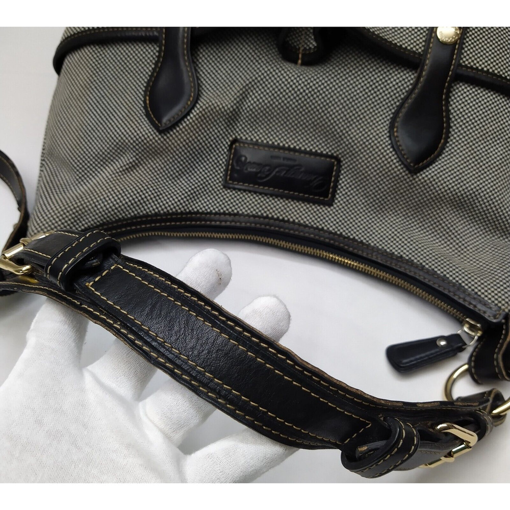Dooney & Bourke Gray Canvas Leather Trim Front Pockets Zipper Hobo Shoulder Bag - Picture 6 of 16